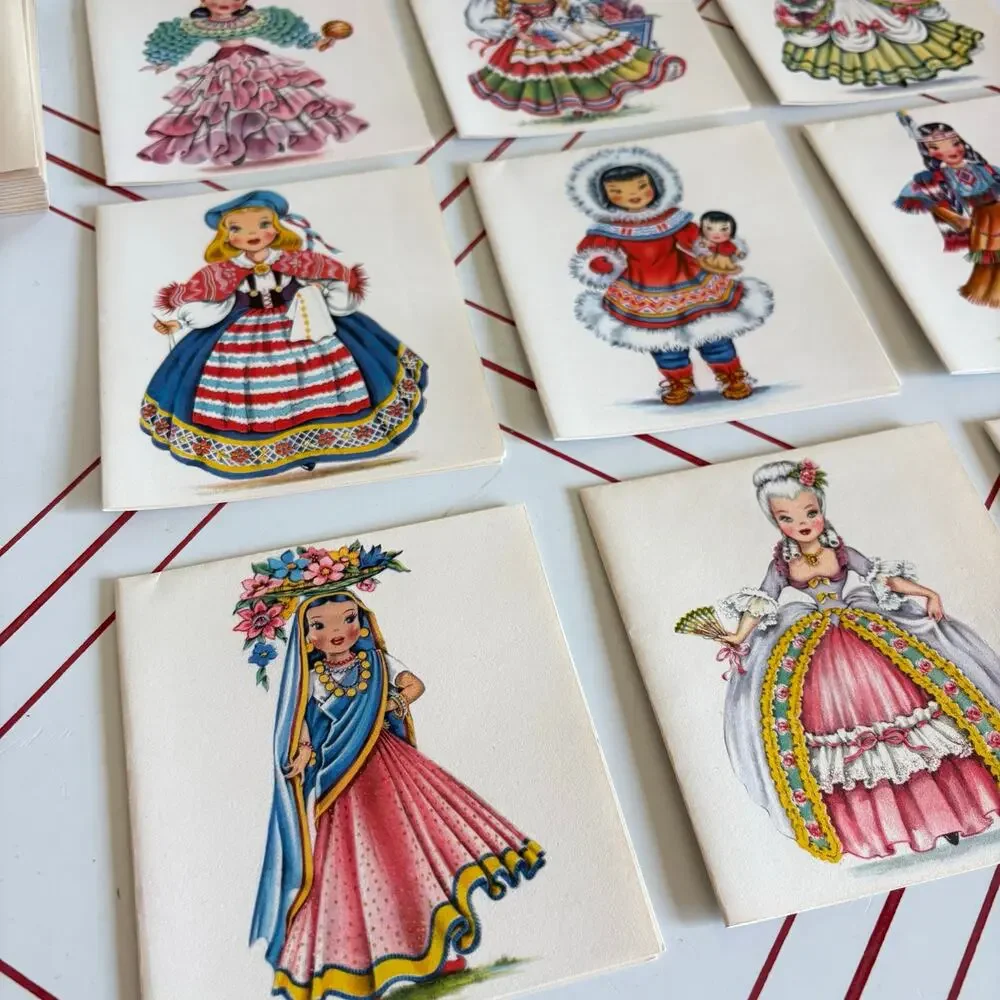 Vintage Tichnor Dolls of Many Lands Note Cards Box set of 11
